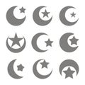 Set of monochrome icons with symbol of islam crescent moon with star Royalty Free Stock Photo