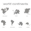 Set of monochrome icons with world continents