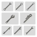 Set of monochrome icons with wrench