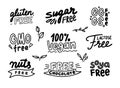 Set of Monochrome Labels for Allergen Products Free of Gmo, Chocolate, Sugar and Lactose, Nuts, Soya and Gluten