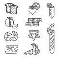 Set monochrome linear food icons