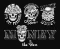 Set of money vintage labels with skull, text