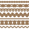 Set of monochrome rope seamless borders Royalty Free Stock Photo