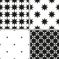 Set of 4 monochrome seamless pattern with Christmas stars Royalty Free Stock Photo