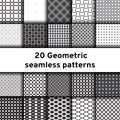 Set of 20 monochrome seamless patterns Royalty Free Stock Photo