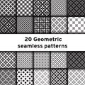 Set of 20 monochrome seamless patterns Royalty Free Stock Photo