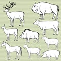 Set of monochrome wild and domestic animals Royalty Free Stock Photo