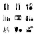 Set of monocrome makeup icons - mascara, polish Royalty Free Stock Photo