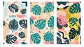 Set of Monstera Contemporary Seamless Patterns. Royalty Free Stock Photo