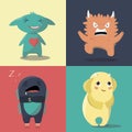 Set of monsters with a different mood in a flat style.