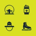 Set Montreal Biosphere, Skates, Canadian ranger hat and Coffee cup to go icon. Vector