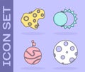 Set Moon, Asteroid, Moon with flag and Eclipse of the sun icon. Vector Royalty Free Stock Photo