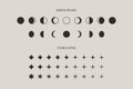 Set of Moon Phase And Stars Sparkles Sign in a Trendy Minimal Style. Vector Icons Royalty Free Stock Photo