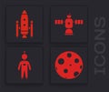 Set Moon, Space shuttle and rockets, Satellite and Astronaut icon. Vector
