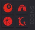 Set Moon and stars, Magic ball of predictions, Circus tent and Beach ball icon. Vector Royalty Free Stock Photo