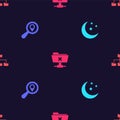 Set Moon and stars, Search location, FTP cancel operation and Folder tree on seamless pattern. Vector