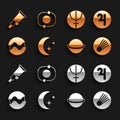 Set Moon and stars, Symbol Jupiter, Comet, Planet Saturn, Neptune planet, Telescope and Solar system icon. Vector Royalty Free Stock Photo