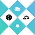 Set Moon, Sunset, Fog and cloud and Rainbow with clouds icon. Vector Royalty Free Stock Photo