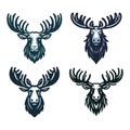 Set of moose buck elk head face vector illustration, zoology illustration, wild animal moose design template isolated on white Royalty Free Stock Photo