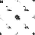 Set Mop, Washing dishes and Lawn mower on seamless pattern. Vector Royalty Free Stock Photo