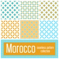 Set of 6 Morocco patterns background. Geometric seamless muslim Royalty Free Stock Photo