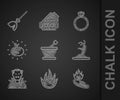 Set Mortar and pestle, Fire flame, Hand holding fire, Zombie hand, Vampire, Poison apple, Magic stone ring with gem and