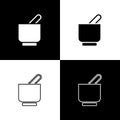 Set Mortar and pestle icon isolated on black and white background. Vector Royalty Free Stock Photo