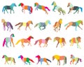 Set of mosaic colorful horses-3