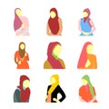 Set of moslem women wearing hijab.