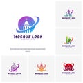 Set of Mosque logo design concept Vector Template.Planet Islamic logo template vector. Icon symbol