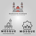 Set Mosque Logo Icon Line Art Minimalist Illustration Design Creative