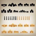 Set of Mosque silhouette mega pack with tower. Basic shape, editable for building, window, door with ungroup object