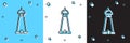 Set Mosque tower or minaret icon isolated on blue and white, black background. Vector