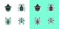 Set Mosquito, Beekeeper hat, Beetle deer and Chafer beetle icon. Vector