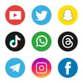 Set of the most popular social media icons: Twitter, LinkedIn, Youtube, Pinterest, Instagram, Facebook, Skype