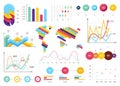 Set of most useful infographic elements - bar graphs, world map, pie charts, steps and options, workflow, puzzle