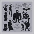 Set of mosters for Halloween. A collection of black silhouettes of mystical creatures. Vector illustration of monsters Royalty Free Stock Photo