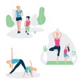 Set with mother and kid doing sport exercises. Family sports activity Royalty Free Stock Photo