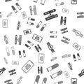 Set Motion sensor, Test tube and flask, Smartwatch and Smartphone, mobile phone on seamless pattern. Vector