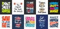 Set of 10 motivational and inspirational lettering posters, decoration, prints, t-shirt design for sport, gym or fitness. Hand