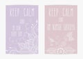 Set of motivational typography posters with mantras on soft purple and pink textured background.