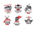 Set of motoclub retro badges. Biker club, motorcycle repair shop, t-shirt print vintage labels vector illustration Royalty Free Stock Photo