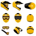 Set of motocross helmets different angles view isolated vector illustration