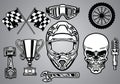 Set of motocross racing with skull