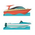 Set motor boat and small boat with outboard motor.