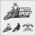 Set of motor sport silhouettes, labels and emblems. Motocross riders.