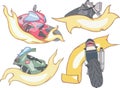 Set of motorbike templates with yellow ribbons