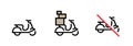 Set of motorcycle, full and ban delivery bike icons. Editable line vector.