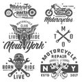 Set of motorcycle vintage style emblems, logo ,tattoo and prints Royalty Free Stock Photo