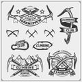 Set of mountain climbing labels, emblems and design elements. Royalty Free Stock Photo